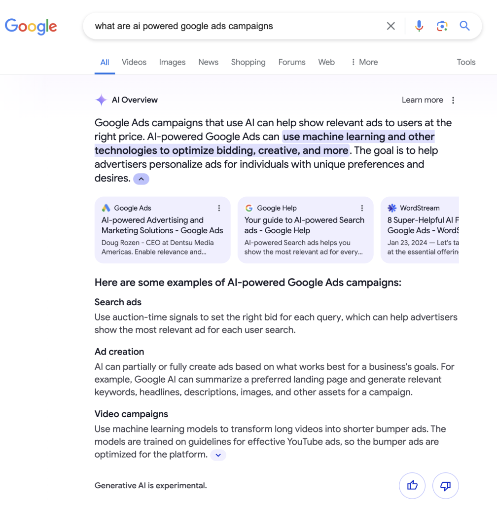 AI-generated overview on SERPs